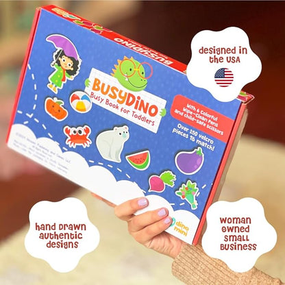 BusyDino - Busy Book for Toddlers 3-5 - Toddler Activity Book with Cutting Activities - Montessori Toys for 3 Year Old - Includes Child-Safe Scissors and Wipe-Clean Markers