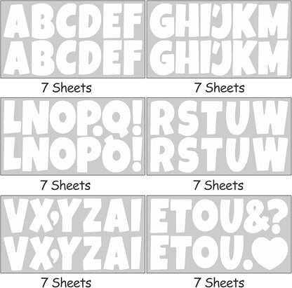 Bemeol 42 Sheets 504 Pieces Letter Stickers Bulletin Board Letters 2.5 Inch Self Adhesive Alphabet Sticker Letters for Poster Board Classroom Crafts Home Decor(White)