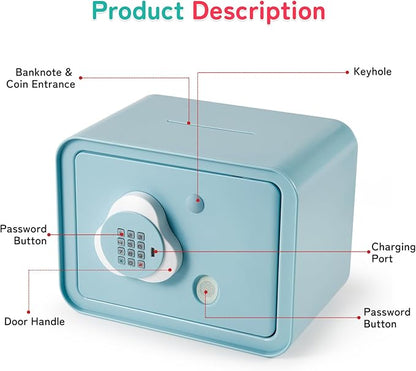 Piggy Bank Electronic Mini ATM for Kids Baby Toy, Safe Coin Banks Money Saving Box Password Code Lock for Children,Boys Girls Best Gift (Blue)