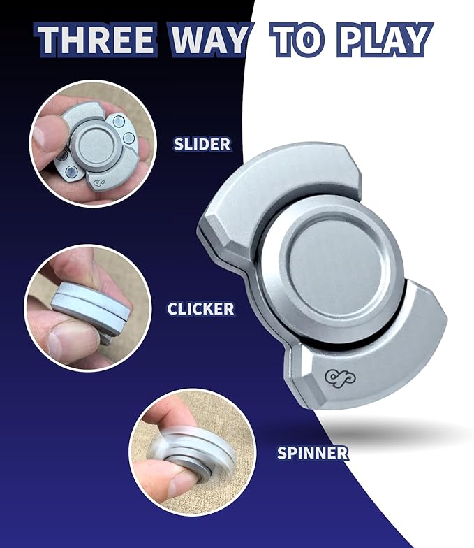 3-in-1 Alloy Fidget Toys Adults - Fidget Spinner,Clicker,Slider Modes,Ultra-Silent,High-Speed Rotation,3-Minute Spin Time,Compact Stress Relief Toy for Adult(2 Pcs)