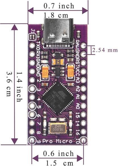 1x Pro Micro Board 5V/16MHz Module Board Type C Port for Arduino Leonardo