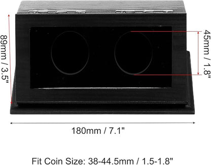 PATIKIL Coin Display Case, 2 Slots Coin Presentation Display Box Coin Box Coin Case with Coin Holder Fit 38-44.5mm Coin for Silver Dollar Collectors, Black
