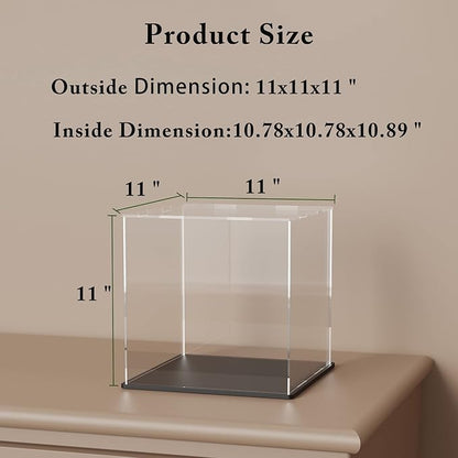 Acrylic Display Case, 11x11x11 Inch Cube Acrylic Boxes for Display, Clear Display Cases with Matte Black Base and Lid for Collectibles and Figures