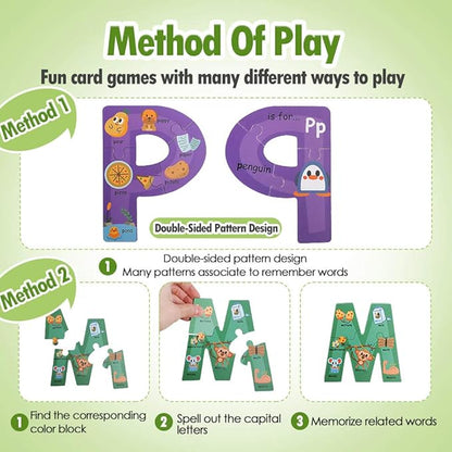 Wooden Jumbo Alphabet ABC Letter Toddler Puzzles Color Shape Animals Recognition Montessori STEM Jigsaw Preschool Learning Educational Toy for Kids 3 4 5 Years Old Boys Girls