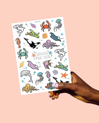 xo, Fetti Underwater Sea Creature Temporary Tattoos - 64 Styles | Ocean Animal Birthday Party Supplies, Aquarium Activity, Fish Tats, Kids Bday Decor