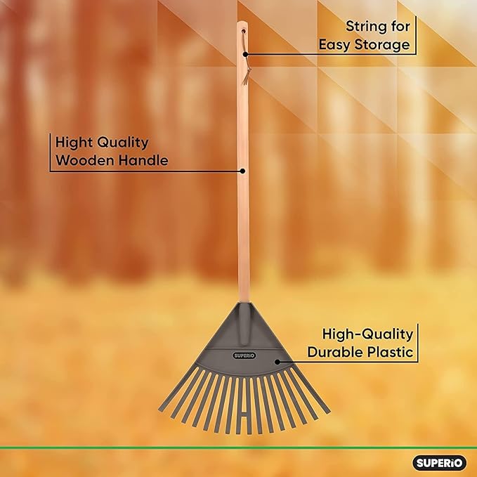 Pack of 3 Kids Rake with Hardwood Handle, Durable Plastic Head to Sweep Leaves in Lawn and Tidying Up The Garden, 34" (Orange)