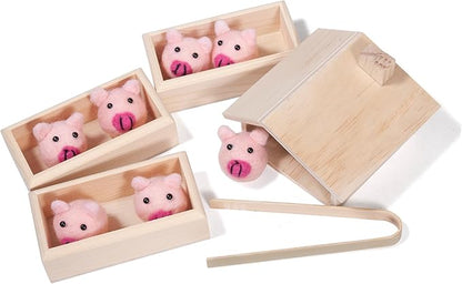 Sorting Stacking Wooden Toys for Toddlers, Montessori Pig Toy Toddler Sensory Bin Tool Toys, Wood Farm Toy House Fine Motor Skill Early Learning Preschool Educational Gift for Kids