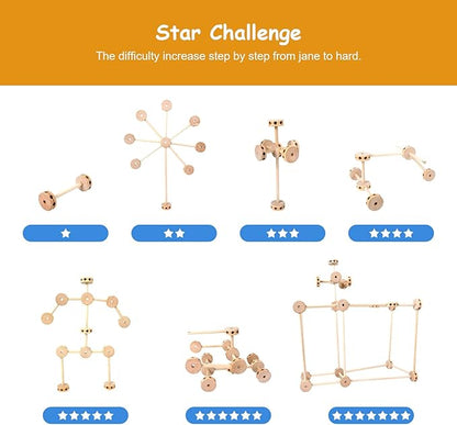 WODI 60PCS Wooden Building Blocks for Kids Ages 4-8, STEM Toys Montessori Learning Toys, Large DIY Educational Construction Blocks for Toddlers, Creative Splicing Activity Set with Manual