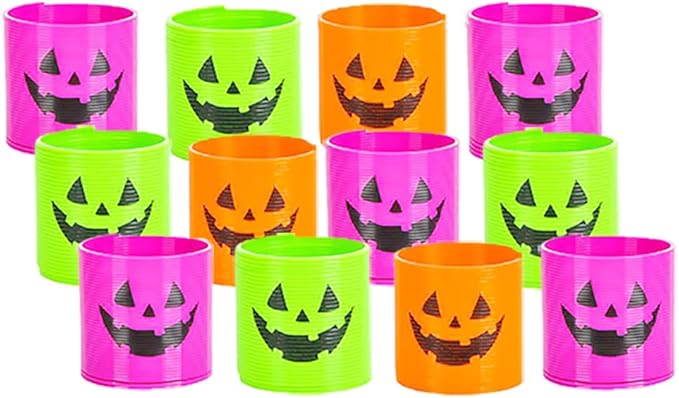 The Dreidel Company Halloween Coil Spring, Pumpkin Jack-O-Lantern Circle Shaped Coils, Neon Colors Magic Spring Toy, Party Favor for Kids, 1.4" Inches (35mm) (12-Pack)