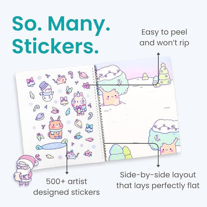 Christmas Sticker + Coloring Book for Kids (500+ Holiday Stickers & 12 Scenes) by Cupkin, Fun Side by Side Winter Activity Books, Stocking Stuffer for Older Boys & Girls Ages 2-4, 4-8 or 8-10