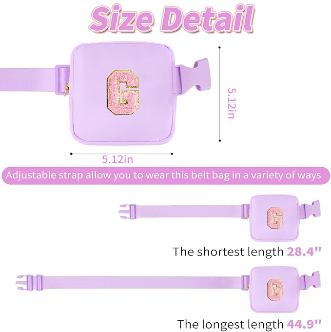 Mini Belt Bag Fanny Pack with Initials Letter Patch Small Crossbody Bags Cute Stuff Birthday Gifts for Teenager Girls Trendy Stuff for Teens - G,Lavender