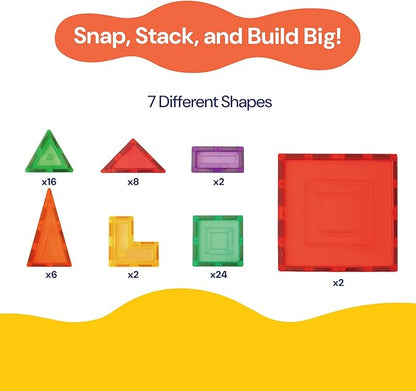 PLAYVIBE Magnetic Tiles - 60 Piece Set, Multicolor - Hands-On STEM Play & Stem Toys - Strong Magnets & Magnetic Tile Blocks - Sensory Toys & Car Creations