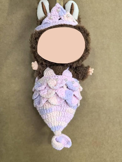Clothes for Labubu Doll,Clothes for Doll Accessories,Hand-woven Bikini Mermaid Crochet Skirt Set,Summer Mermaid Costume Outfit Suitable for Labubu15&17cm,Dress-Up Accessories for Labubu Doll (color01)