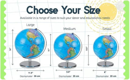 LED Illuminated World Globe with Chrome Rotating Stand – 3-in-1 Educational Tool for Kids & Adults, Interactive Learning Globe with Constellation Map, Lighted Display, 11 Inch