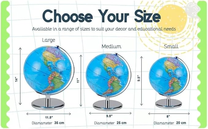 LED Illuminated World Globe with Chrome Rotating Stand – 3-in-1 Educational Tool for Kids & Adults, Interactive Learning Globe with Constellation Map, Lighted Display, 14 Inch
