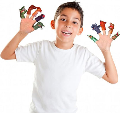 Fun Little Toys 10 Pcs Dinosaur Head Finger Puppets, Best Choice for Party Favors, Stocking Stuffers, Pinata Fillers and Goodie Bag Fillers