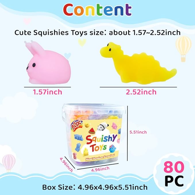 80PCS Party Favors for Kids 4-8 8-12 Kawaii Mochi Squishies Fufu Squishy Slow Rising Sensory Fidget Toys Bulk for Classroom Prizes Set Valentine Goodie Bags Halloween Buckets Easter Eggs Cheap