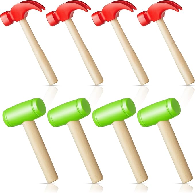 Deekin 16 Pcs Toy Hammer Simulation Small Wooden Plastic Maintenance Tools Hammers Educational Toys for Teens Girls Boys School Birthday Games Party Supplies (2 Style Toy Hammer)