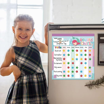 Reward Chart for Kids – Mermaid Magnetic Kids Behavior Chart, Pad with 26 Chore Charts, 1920 Star Stickers, 36 Incentive Stickers, Responsibility Chart for Kids Girls Toddlers - Kids Chore Chart