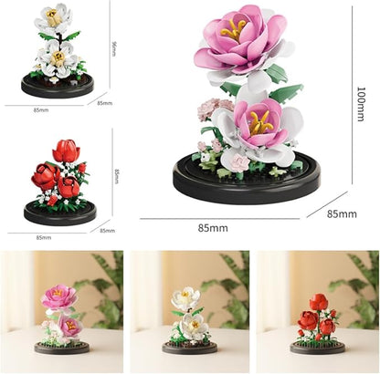 Mini Brick Flower Building Kit with Display Cover- 500PCS Micro Bricks for Realistic Artificial Flowers, Gardenia,Rosa multiflora Thunb and Rose,Perfect for Home Decor and Gifts