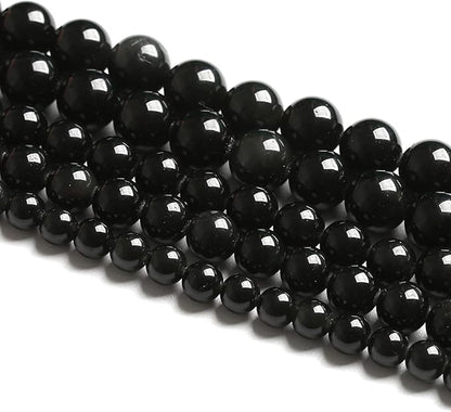 4MM 86PCS Natural Stone Black Obsidian Gemstone Loose Beads for Jewelry Making DIY Bracelet 1 Strand