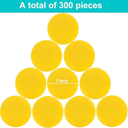 Coopay 300 Pieces Plastic Learning Counters Disks Bingo Chip Counting Discs Markers for Math Practice and Poker Chips Game Tokens,1 Inch (Yellow Style 1)