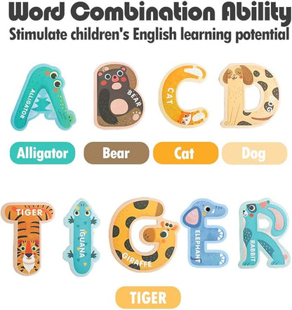 JOCHA ABC Letter Cute Animals Fridge Jumbo Large Alphabet Magnets Preschool Learning Spelling Stick Refrigerator Magnetic Uppercase Colorful Game Toys Set for Kids Toddlers 3 4 5 Years Old