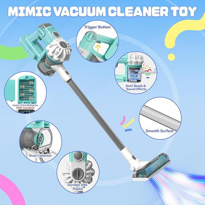 SMILESSKIDDO Kids Vacuum That Really Works - 3-in-1 Toy Vacuum with Real Suction, Apron, Cleaning Cloth, Duster & Colorful Beads, Toddler Cleaning Toy Set, Housekeeping Toy Gifts for Girls & Boys