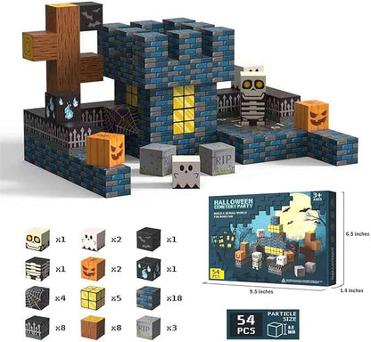 Magnetic Blocks Halloween Toys for Kids Skeleton Toy Spooky Town Building Magnetic Tiles Halloween Party Favors Gift for Boys Girls & Adults