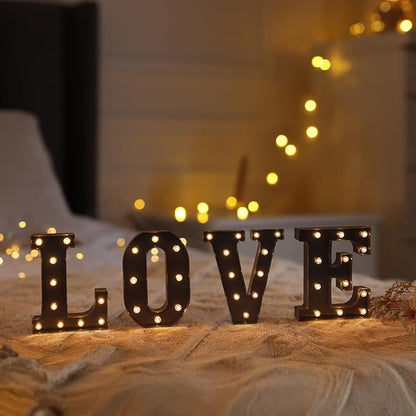 Foaky Black LED Letter Lights for Room Decor - Bedroom Wall Decor, Alphabet Lights for Home, Wedding, Party - Battery Operated （O）