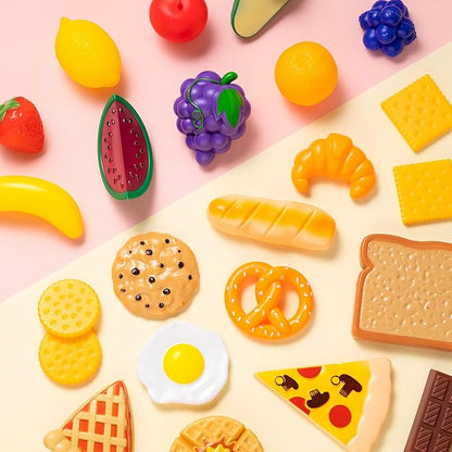 JOYIN 50 Piece Set of Kitchen Toys, Dinnerware, Dummy Fruits, Vegetables, Plastic Accessories for Children Educational Learning Toy, Role Play Gift, Easter Basket Stuffers
