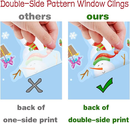 Snowman Window Clings, Christmas Windows Stickers, Snowflake Double-Side Window Clings for Glass, Xmas Windo Decals Christmas Decorations Indoor Holiday for Party