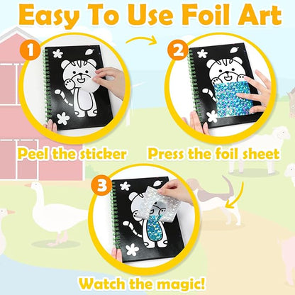 FUNNYB&G Foil Art Craft Activity for Kids - Gift for Boys Crafts for Kids Fun Art Supplies DIY Creative Travel Toy, Birthday Gift Party Favor Toys for Girls Boys 4 5 6 7 8 9 Years Old (Dinosaur)
