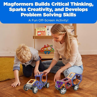 Magformers XL Cruisers Set (32-pieces) Magnetic Building Blocks, Educational Magnetic Tiles Kit , Magnetic Construction STEM Toy Set includes wheels