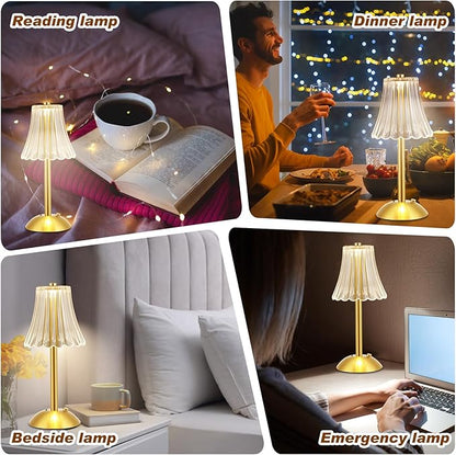 Liliful 4 Pcs LED Portable Cordless Table Lamp Touch Battery Operated Rechargeable Gold Desk Lamp 3 Color Dimmable for Bedroom Living Room Dining (Gold,Rose Style)