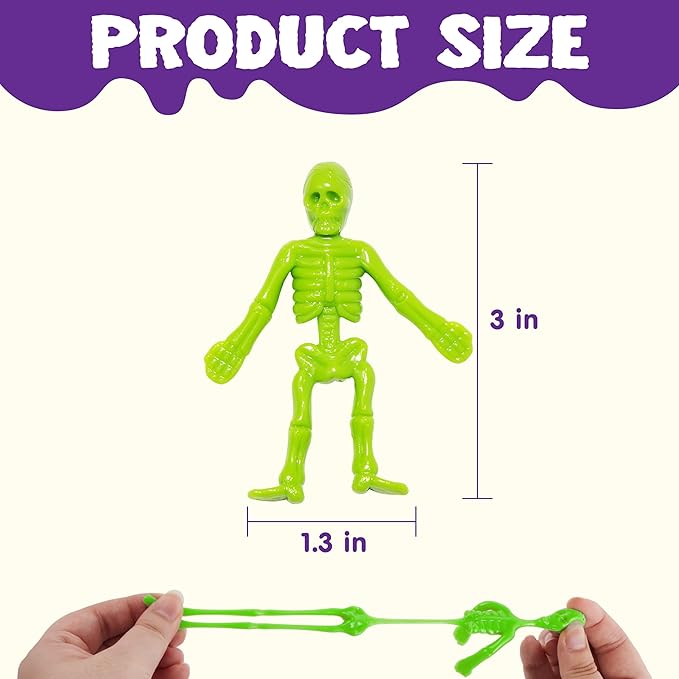 JOYIN 48 PCS Halloween Stretchy Skeletons, Halloween Sticky Hand Toys Bulk for Halloween Party Favor Goodie Bag Fillers, Kids Student School Classroom Carnival Game Prizes