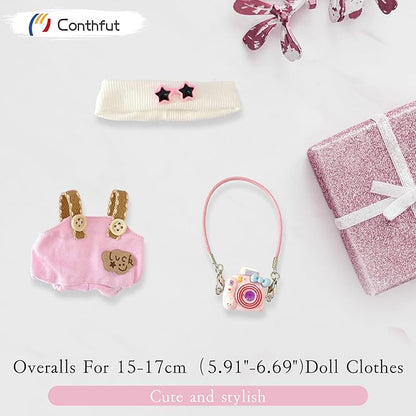 Doll Clothes,17cm/15cm Dolls Outfit Set,Accessories for Dolls,Stylish Clothes Set for Dress Up (No Doll) (Pink Overalls Suit 02)