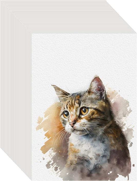 50PCS 5x7 Watercolor Paper Bulk, 140lb/300g Cold Press Thick Water Color Paper Pad for Kid Child Adult, White Art Paper for Drawing Painting Markers Gouache, Textured Cotton Paper Sheets