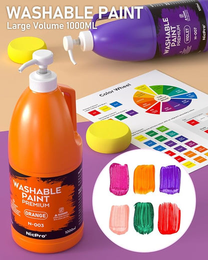 Nicpro 14 Colors Large Washable Paint Set (33.8 oz, 1000ml), Acrylic Bulk Paint Supplies Non Toxic Children Tempera Paint for Art, Craft DIY, Poster & Finger Paint, School, Home,Classroom