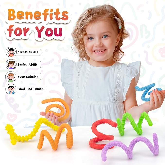 Fidget Toys Silicone Sensory Sticks, Textured Calming Sensory Toys for Kids with Autism, Autism Toy for Anxiety Relief, Travel Toy for Kids 3+ & Adults (6 Pack)