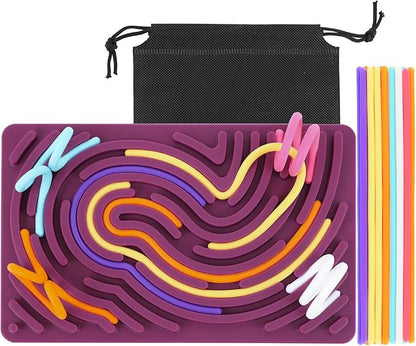 Sensory Activity Board, Silicone Fidget Toy for Stress Relief, Calming, Focus, ADHD and Autism, 6 Colors Sensory Toys Game Controller for Kids 2+ & Adults with 20 Strings (Purple)