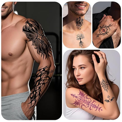 77 Sheets Temporary Tattoo, 17 Sheets Half Arm Cyber Sigil Fake Arm Leg Chest Tattoos for Adults Men Women, 60 Sheets Small Tattoos Stickers for Boys Girls Kids Body Art Design