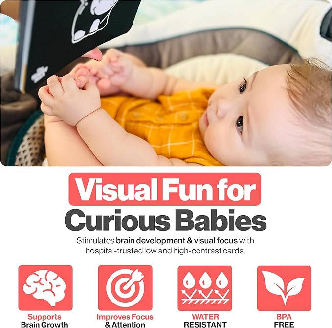 Happy Start High Contrast Baby Cards for Newborns - Black & White Cards, Water-Resistant, BPA-Free, Portable Educational Flashcards for Visual Stimulation, Award-Winning, Ages 0+(English & Vietnamese)