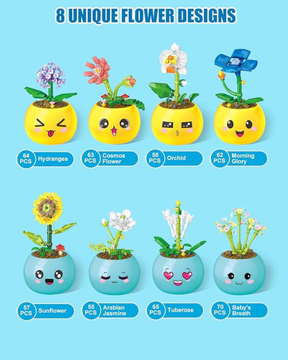 ICEKO KN 8 Pack Party Favors for Kids Building Set-494PCS Mini Succulent Flowers Building Blocks Sets for Classroom Prizes,Goodie Bag Stuffers,Birthday Children's Day Gifts for Boys Girls 6+