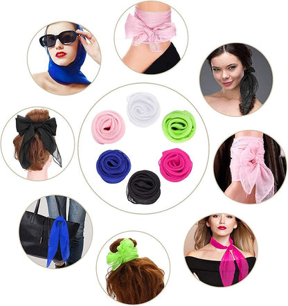 Boao 6 Pieces Chiffon Scarf 1950s Square Neck Head Scarfs Vintage Soft Polyester for Women Lady