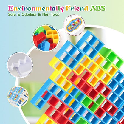 48 Pcs Tetra Tower Game,Family Board for 2 Players Family Games, Building Blocks Stacking Balance Games Toys for Kids, Adults, Friends, Classroom, Family and Travel Party