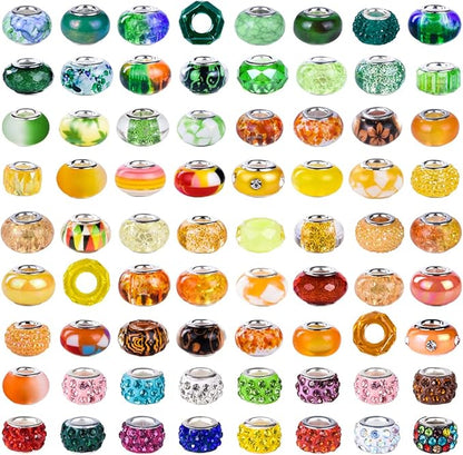 Aipridy Assortment European Large Hole Beads Spacer Beads Rhinestone Craft Beads for DIY Charms Bracelet Jewelry Making (Green-Orange-Lemon)
