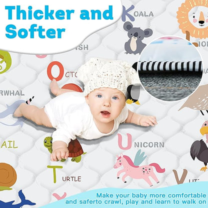 Baby Play Mat，Thick Soft 47" X 47" Playpen mat, Non-Slip and Machine Washable Baby Play Mats for Floor，Crawling Mat for Babies, Toddlers & Infants to Play and Learn (Animal Alphabet-A)