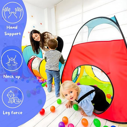 4 in 1: Play Tent With Crawling Tunnel, Partial Ball Pit, and Playhouse - Children's Baby Tent With Bag, Multi-Coloured B