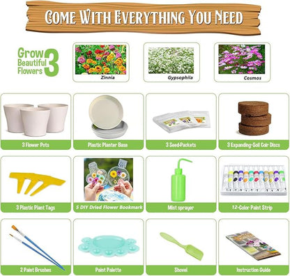 Doiaz Paint & Plant Flower Growing Gardening Kit with 3 Pots for Kidz - Halloween Gifts for Girlz & Boyz Agez 5, 6, 7, 8, 9, 10, 11 & 12 Yearz Old Girlz